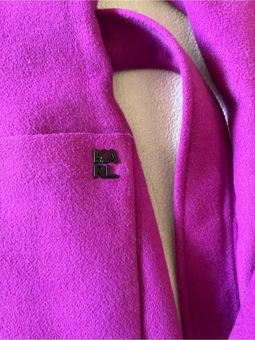 Karl Lagerfeld Paris Berry Purple Magenta Fuschia Wool Trench Pea Coat Designer
